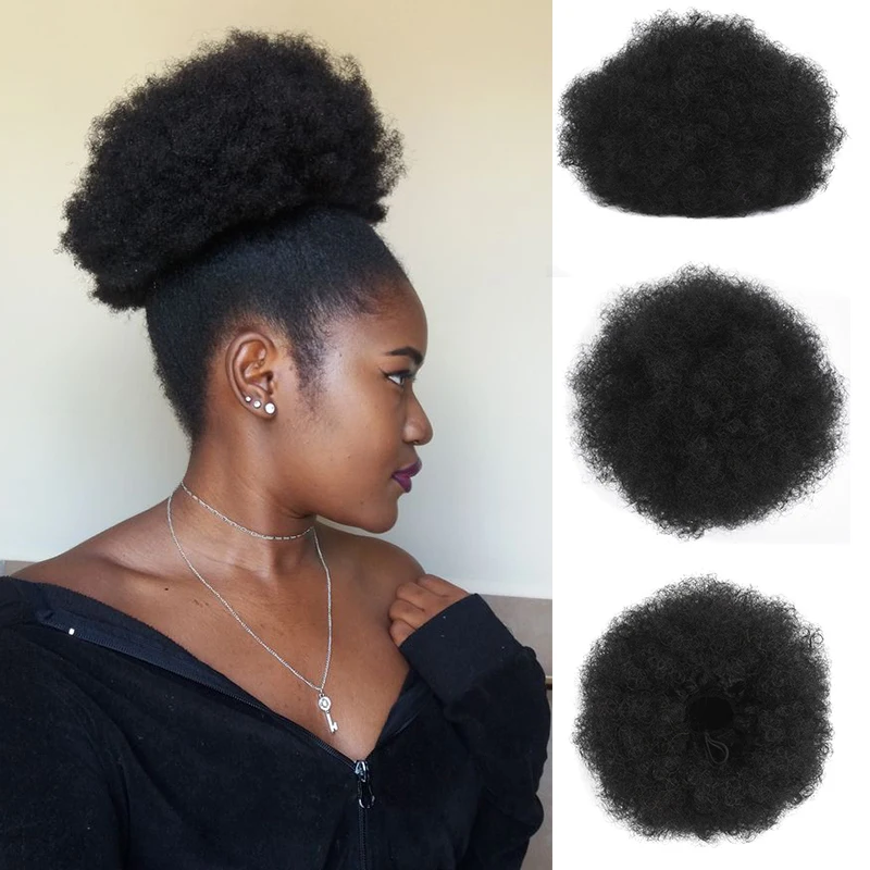 

8inch Synthetic Afro Puff Drawstring Ponytail Hair Short Kinkys Curly Hair Bun Extension Black Afro Curly Clip in Buns for Women