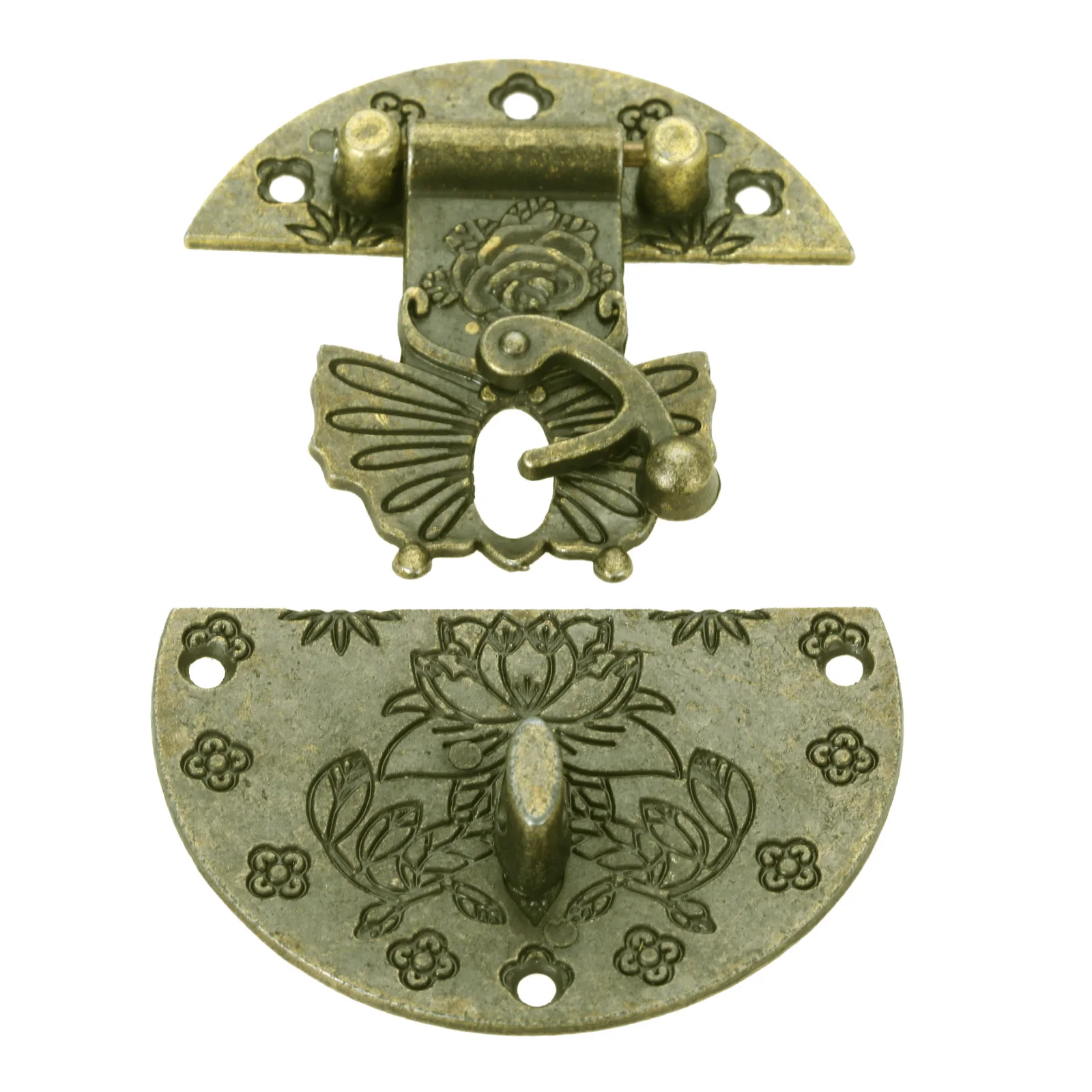 dophee 1 set Butterfly Case Hasp Hardware Accessories Lock Set Jewelry Box Furniture Locking Latch Hinges Wooden 58MM