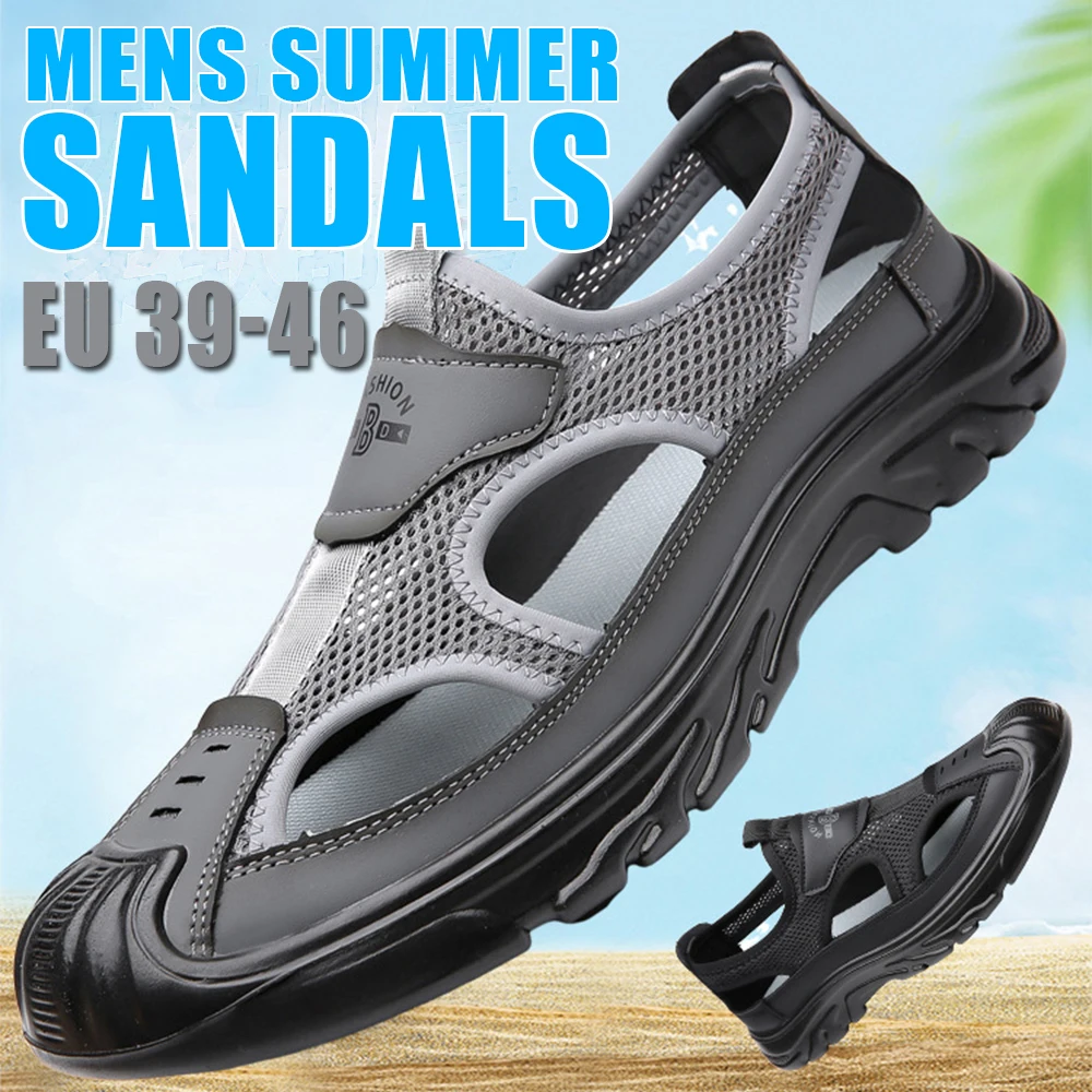 Summer Breathable Men's Baotou Sandals Hollowed Out Mesh Shoes Outdoor Non-slip Lightweight Sports Casual Beach Shoes