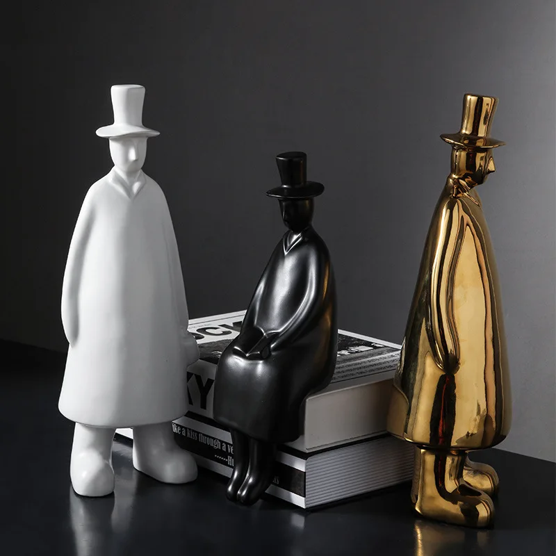 

Nordic ins Creative Home Decoration Ceramic Accessories Modern Living Room Office Figure Abstract Black Character Ornaments Hue