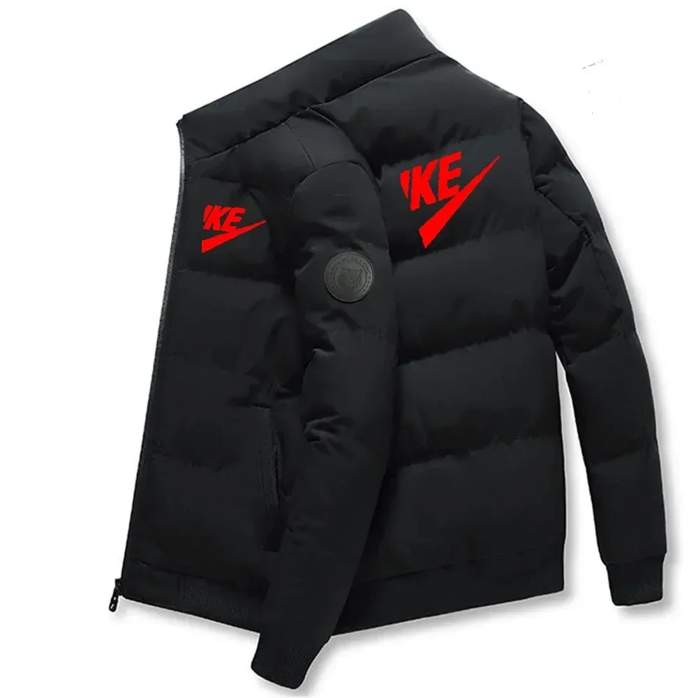Cotton Jacket Men's Warm Printed Cotton Lined Jacket Casual Windproof Jacket With Zipper High Neck Slim Fall And Winter