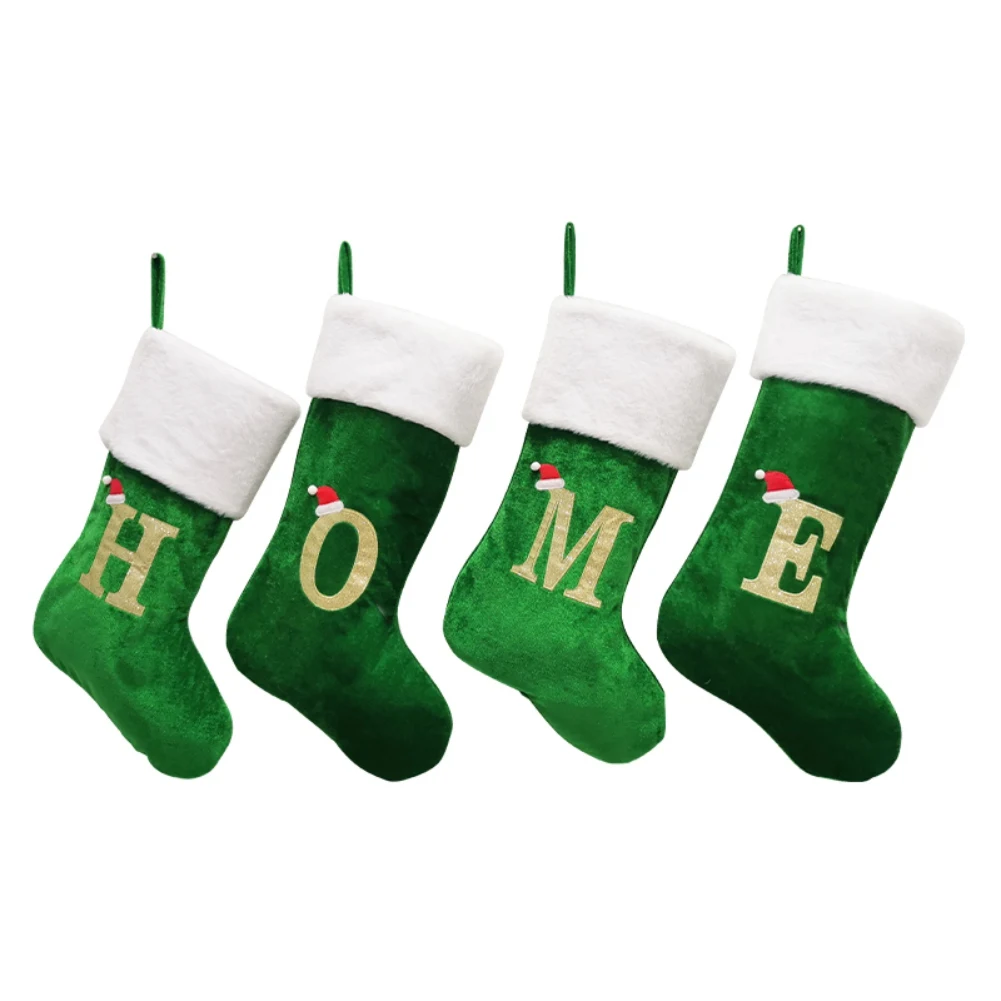 

42cm Christmas Stockings White Plush Cuff Hanging Socks Personalized Gift Bag Stocking Decorations Season Fireplace Decor