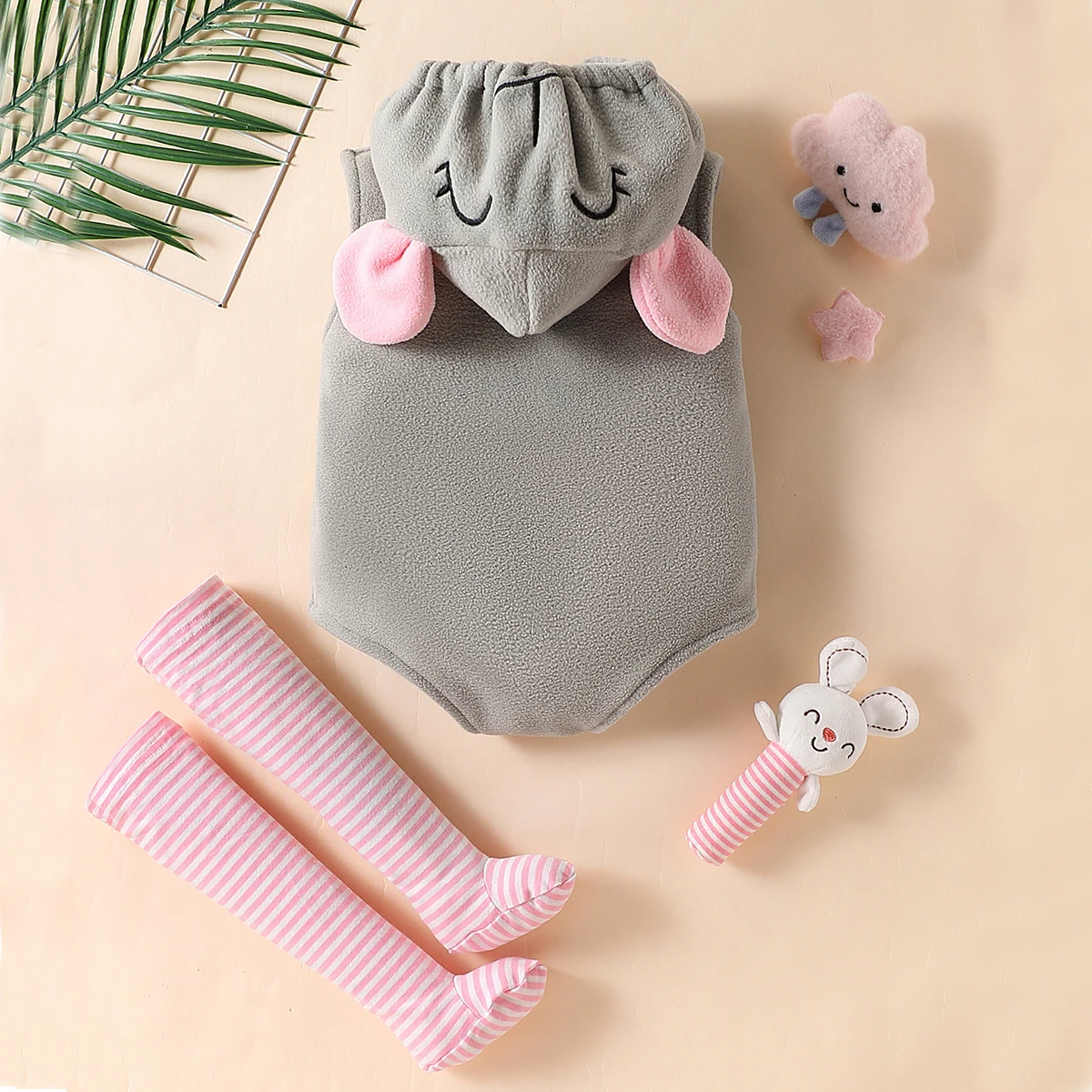 Baby Boys Girls Halloween Cute Animal Hooded Romper Sleeveless Zipper Jumpsuit with Striped Stockings Birthday Party Daily Wear