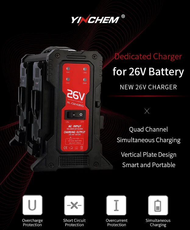 RL-C1243NS 4-Channel Camera Battery Charger 350W 26V for V-Mount Li-ion Camera B