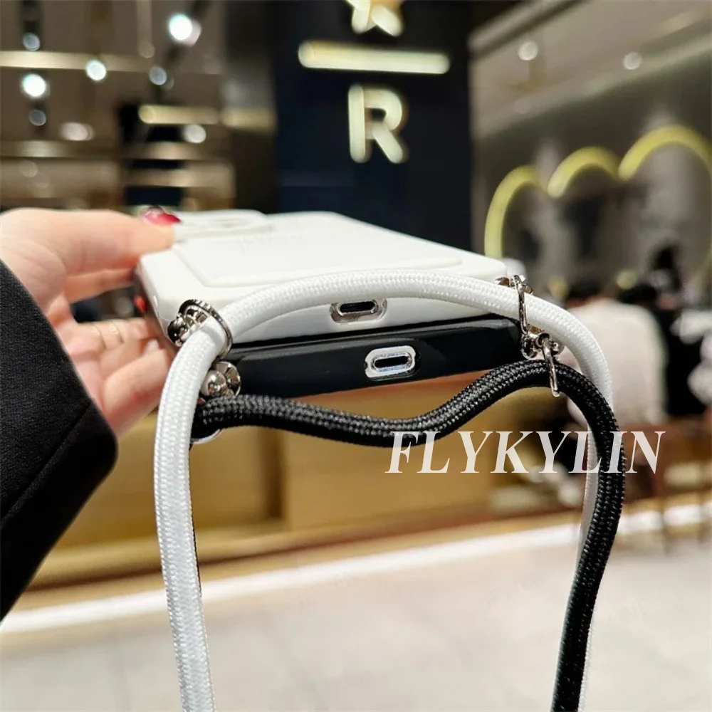 Flat Rope Solid Color Card Holder Phone Case with Soft Silicone and Hanging Rope Design