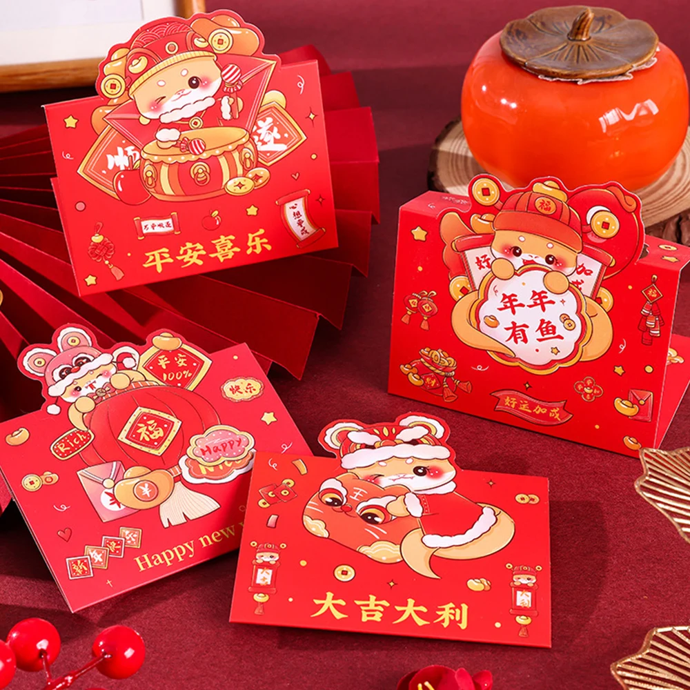 Cute Cartoon Snake Greeting Cards 10Pcs 3D New Year's Three Folding Greeting Card Envelope Gift Spring Festival Supplies