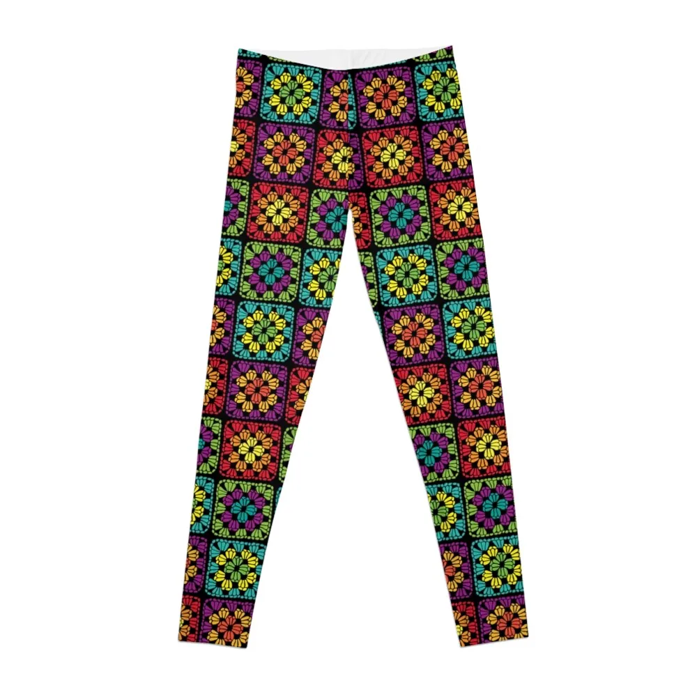 

Crochet Granny Square Yarn Pattern Leggings push up tights for sporty woman gym Womens Leggings