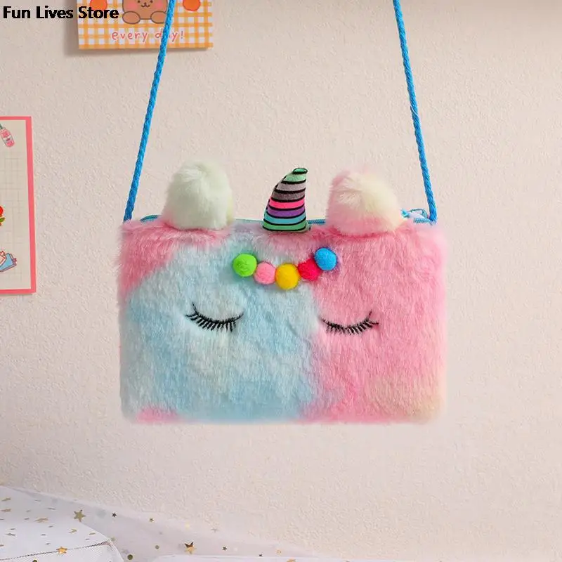 

Unicorn Square Handbags Girls Cartoon Crossbody Bags Children's Lovely Shoulder Purse Soft Plush Coin Wallets Kids Suede Cluthes
