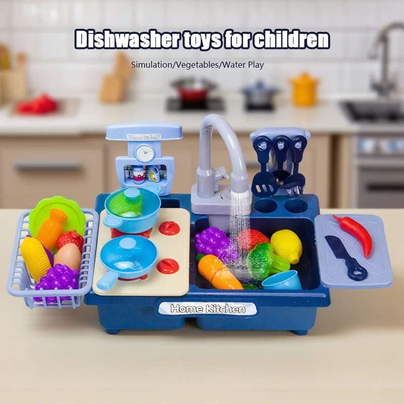 Children Toy Sink Electric Kid Dishwasher Water with Vegetable