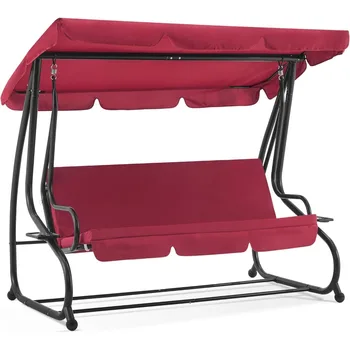 3 Seat Patio Swing Chair, Swing with Adjustable Canopy, 1