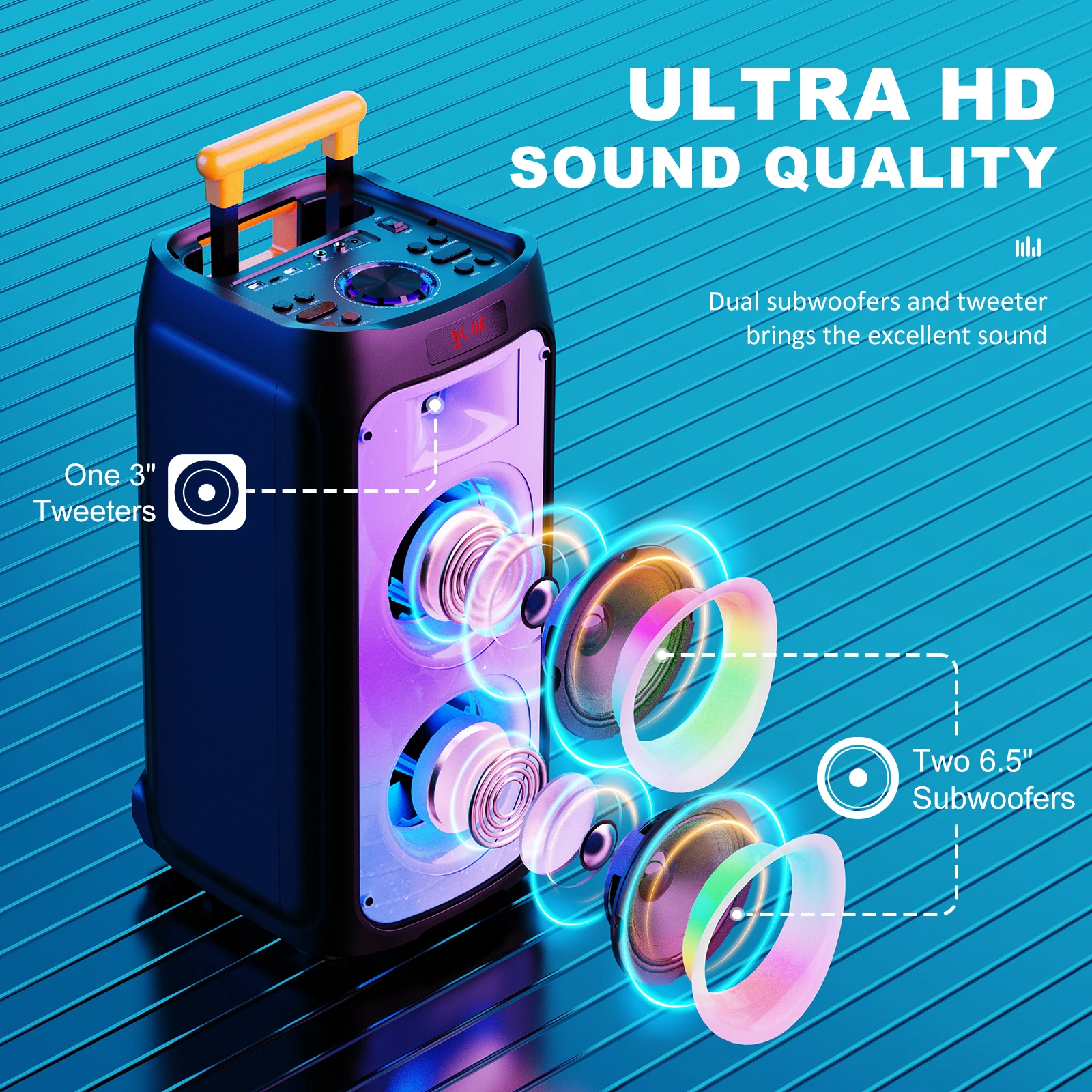 FanFun T8 Large Bluetooth Speaker Wireless Speaker Wheels Push Rod Karaoke Machine Two Microphones Tws