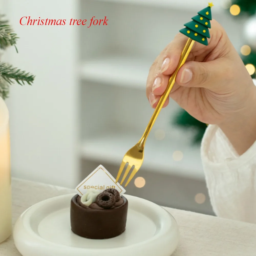 4PCS Santa Claus Spoon Fork Set Creative Christmas Theme Dessert Coffee Fruit Fork Spoons Tableware New Year Party Decor Gifts picnic cutlery set,western style cutlery set,camping cutlery set,stainless steel cutlery set,cutlery set,wooden cutlery set