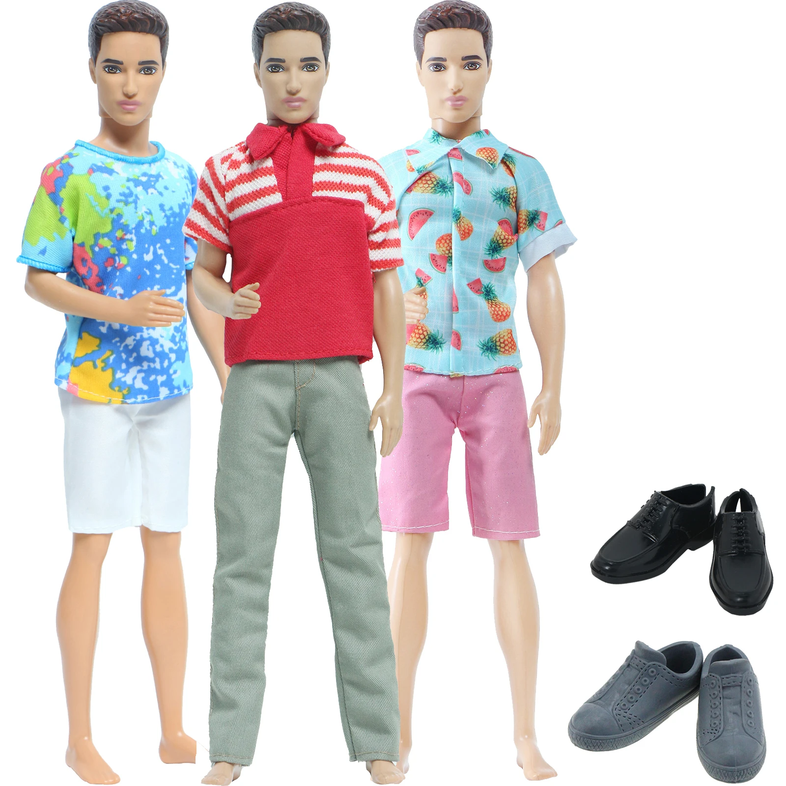 Doll Clothes 5 Set Men's Doll Outfit Pants T-shirt 2 Shoes Slippers for Ken Doll Accessories Toys