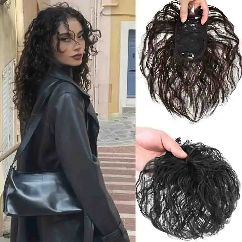 Synthetic Hair Pieces Clip In Hair Pieces 2 Clip Curly With Bangs Fake Hairpiece For Women