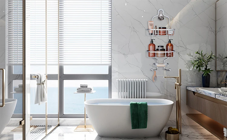 Description Picture 4 of itemShower Room Shelf With Hooks Bathroom Accessories Shower Caddy Hanging Rack Aluminum Wall Basket Shampoo Towel Storage Organizer