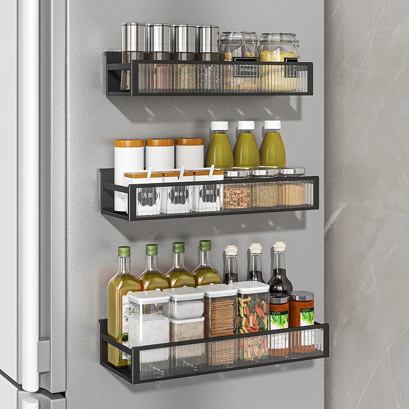 Kitchen Seasoning Rack Refrigerator Side Perforation-free Iron Rack Wall Hanging Kitchen Multi-layer Storage Organizer