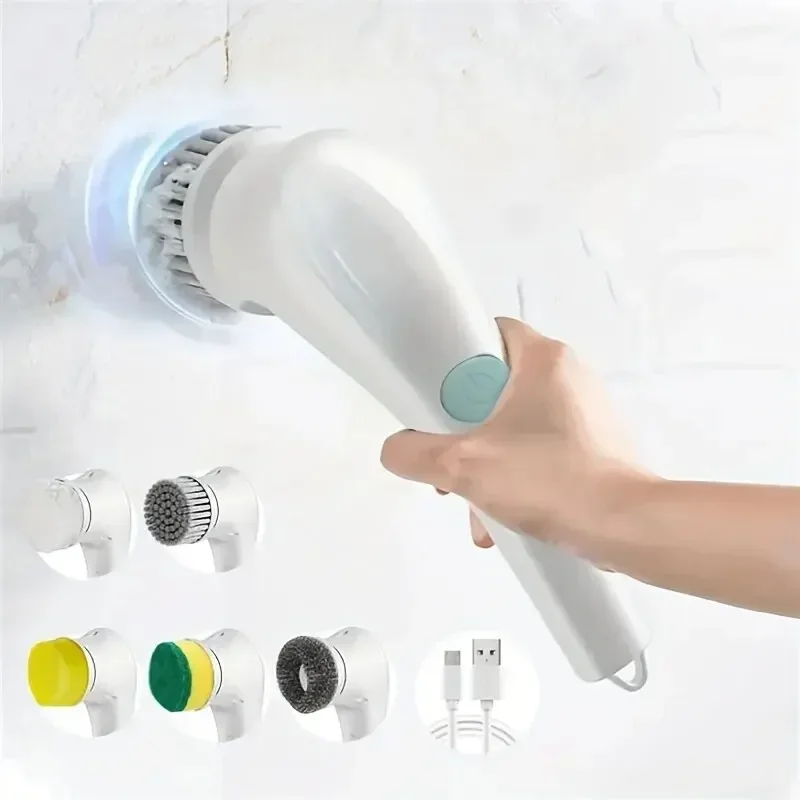 Electric Cleaning Brush 5-in-1 Multifunctional Rechargeable Cordless for Bathroom Kitchen Tile Grout Sink Shower Deep Scrub