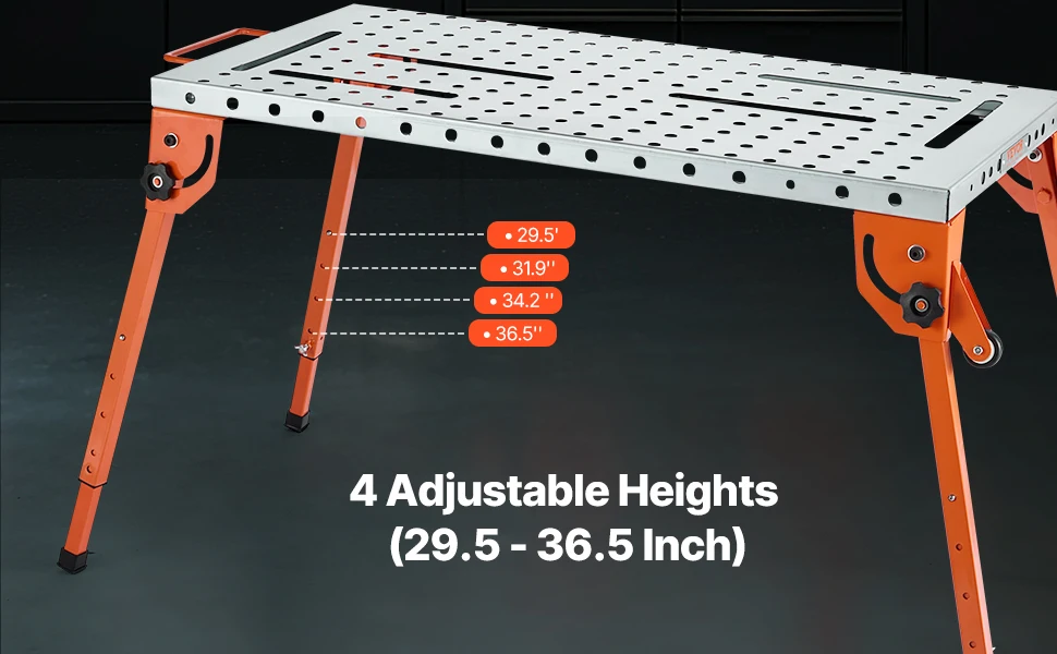 SucceBuy Foldable Welding Table 500 LBS Capacity Welding Workbench 4-Level Adjustable Height Carbon Steel Work Table for Repair
