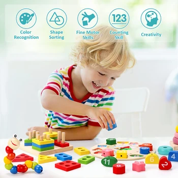 5-6pcs/set Montessori Wooden Toys for Babies Boy Girl Gift Baby Development Games Wood Puzzle for Kids Educational Learning Toy 2