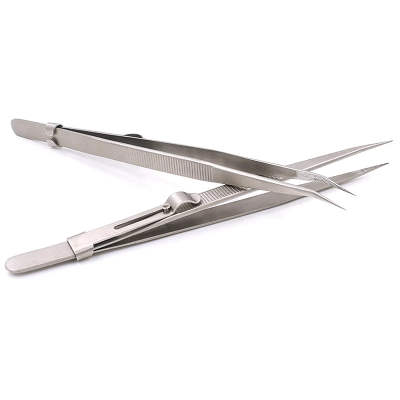 2PCS Precision Tweezers, Model Hobby Making Tools, Upgraded Bent And Straight Flat Tip Stainless Steel Tweezers-Y46A