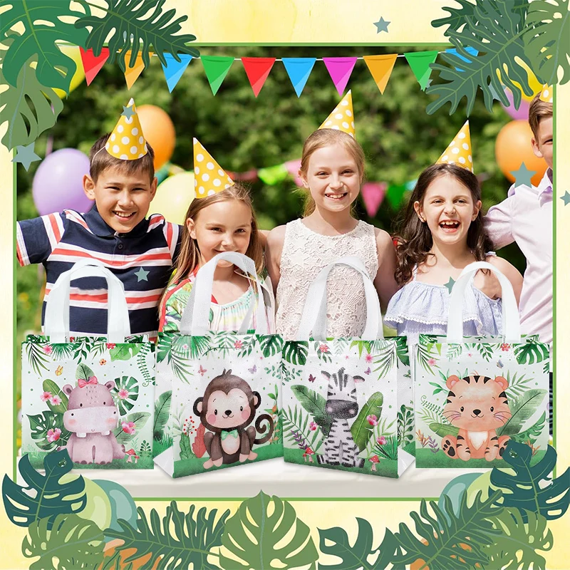 6pcs Jungle Animal Candy Gift Bag Non Woven Goodie Treat Bags Kid Safari Themed Birthday Party Favors Baby Shower Decor Supplies