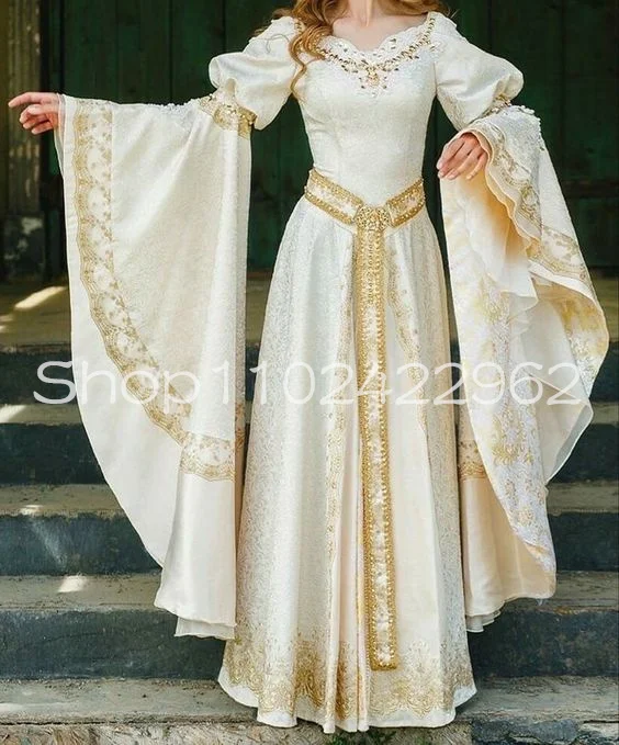 green emerald velvet dress White Medieval Dress Celtic gown elven dress – Cosplayrr main image 0