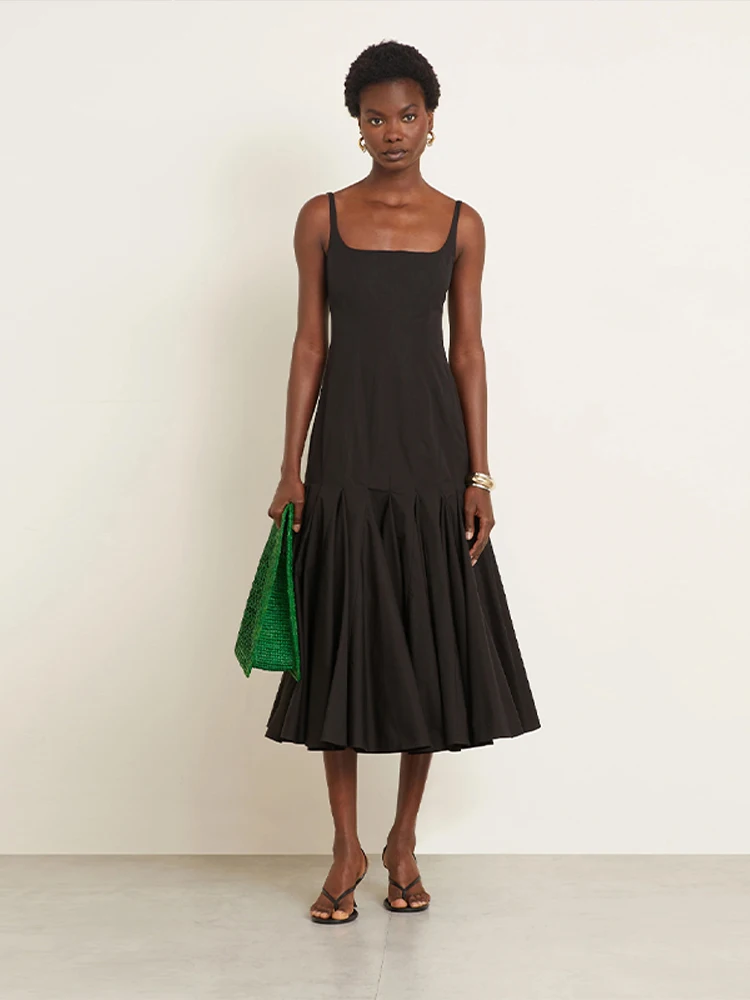 Women's Suspender Dresses Square Collar Sleeveless Halter Dress Solid Color Sexy Backless Waist Outfits Slim Fit Female Clothes