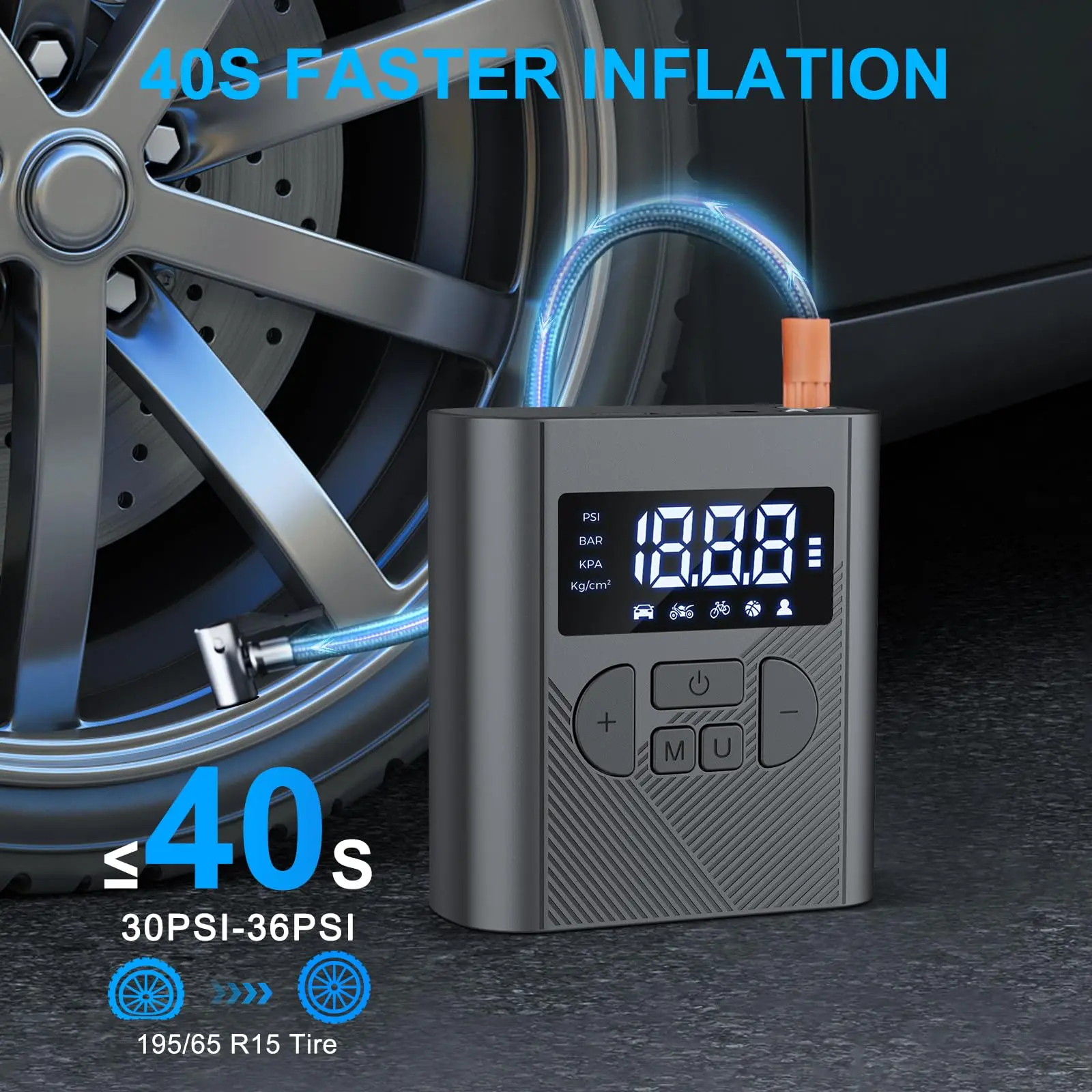 

Tire Inflator Portable Air Compressor, for Car Tires With Tire Pressure Gauge, With LED Light for Motorcycle, Car, Bike, Ball