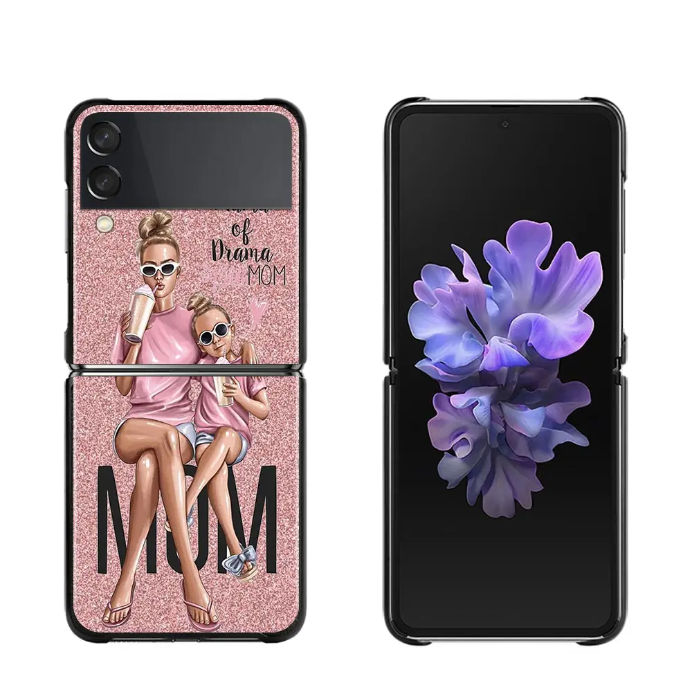 case for galaxy z flip3 Phone Case For Samsung Galaxy Z Flip3 5G ZFlip z flip 3 ZF3 PC Shell Black Hard Smartphone Coque Super mom Princess Girl samsung flip3 case