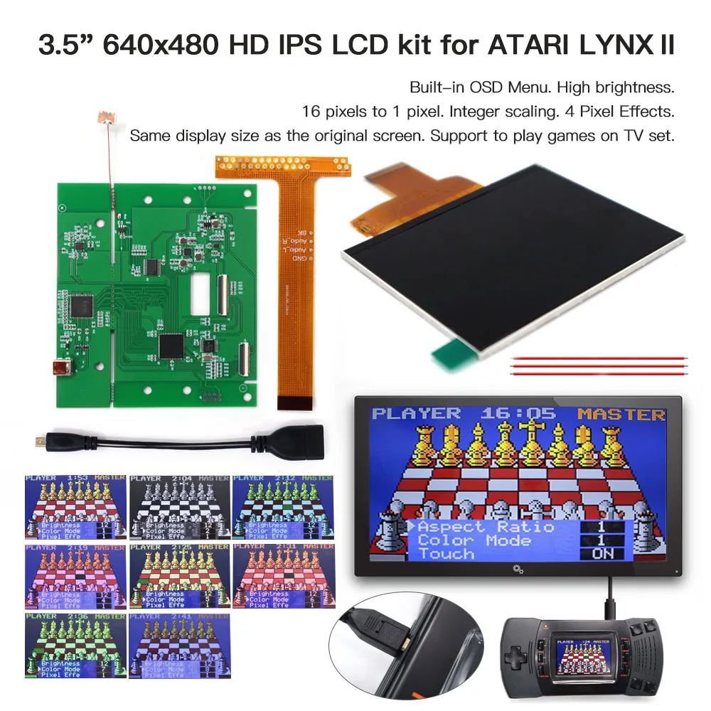 Hd 3.5 Pollici Hight Light Ips Schermo Lcd 720P Kit Pixel Retrò Compatibili Hdmi Per Atari Lynx Ii/2