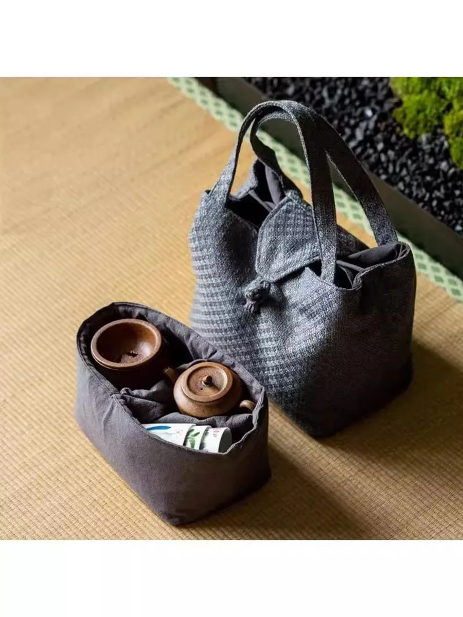 Retro Storage Bag Portable Tea Set Organizer Chinese Style Travel Pouch Tea Ceremony Accessories