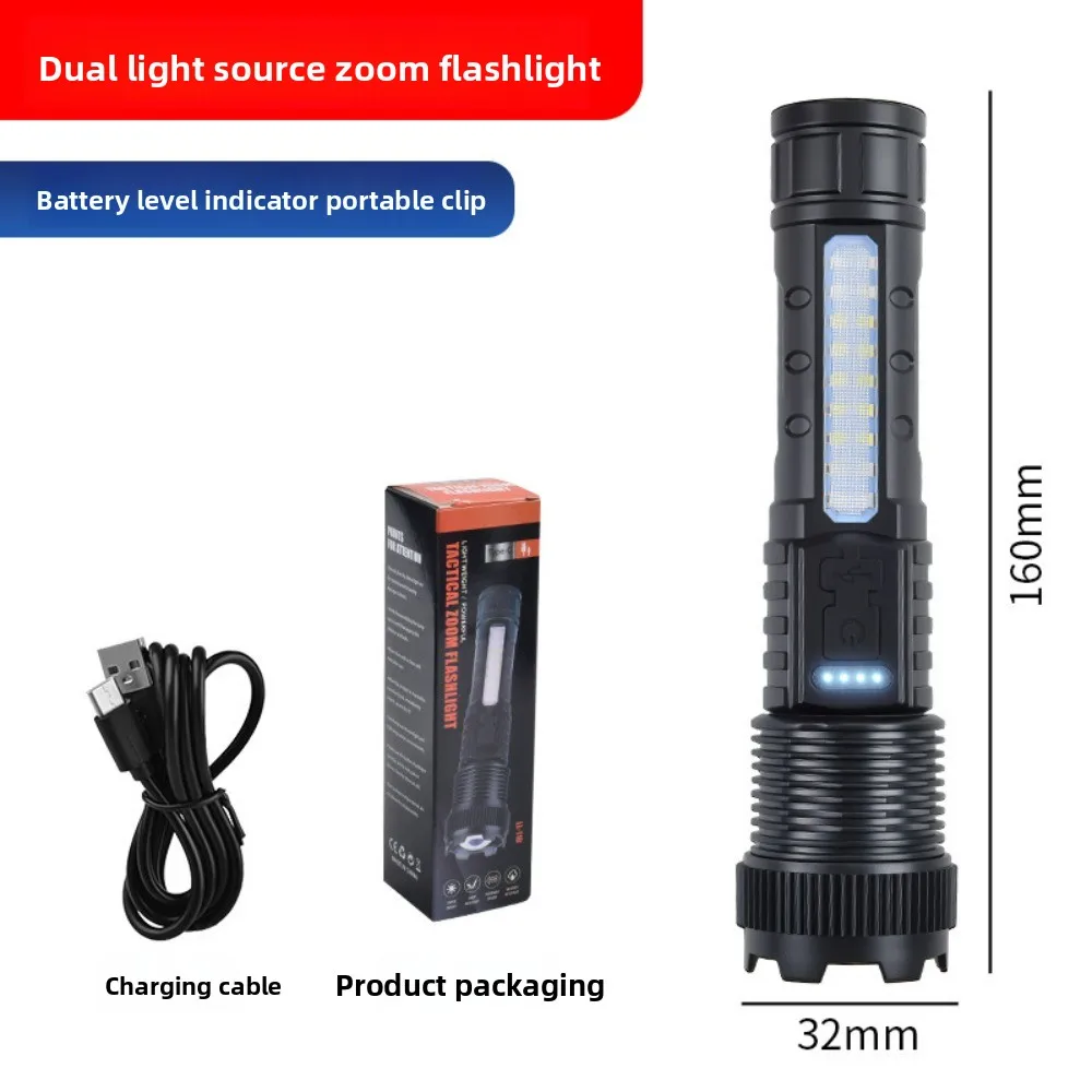 슈퍼 브라이트 P50 LED 손전등 - 줌이 가능한 고출력 펜 클립형 토치 (적색 및 청색 스트로브 A76) 야외 비상 조명