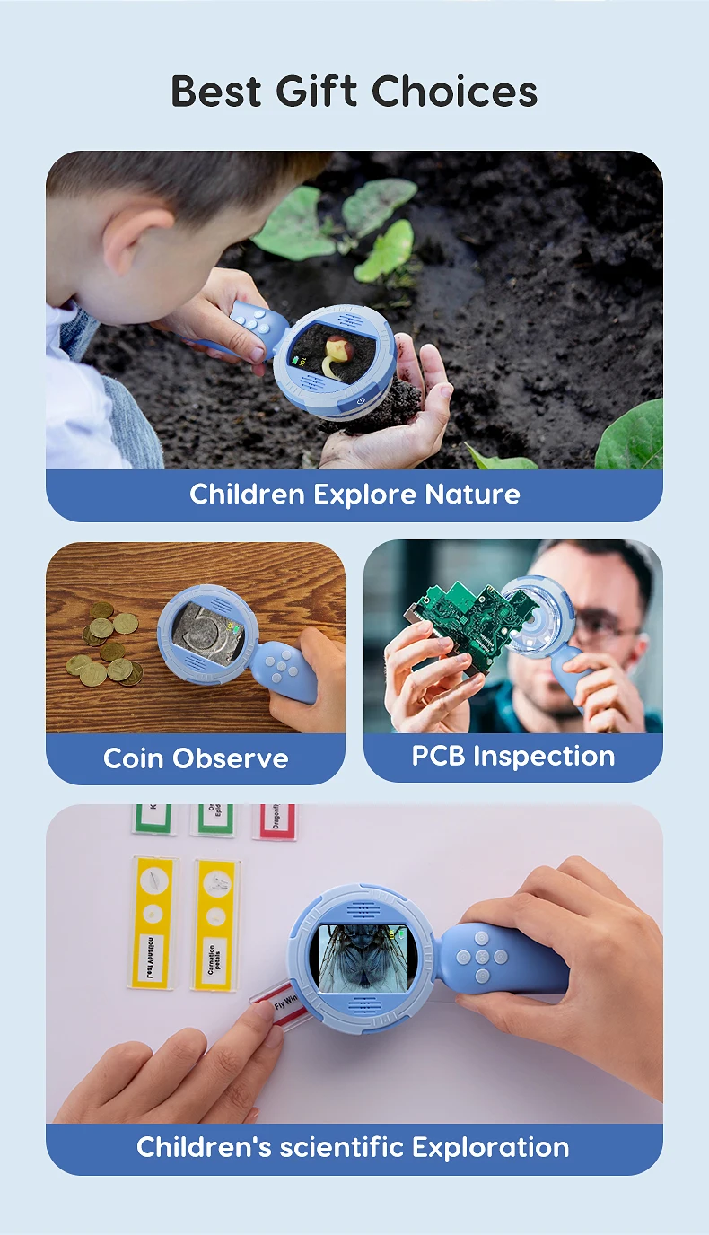 Digital Microscope with 2inch IPS Screen 100X Pocket Magnifying Glass with Light