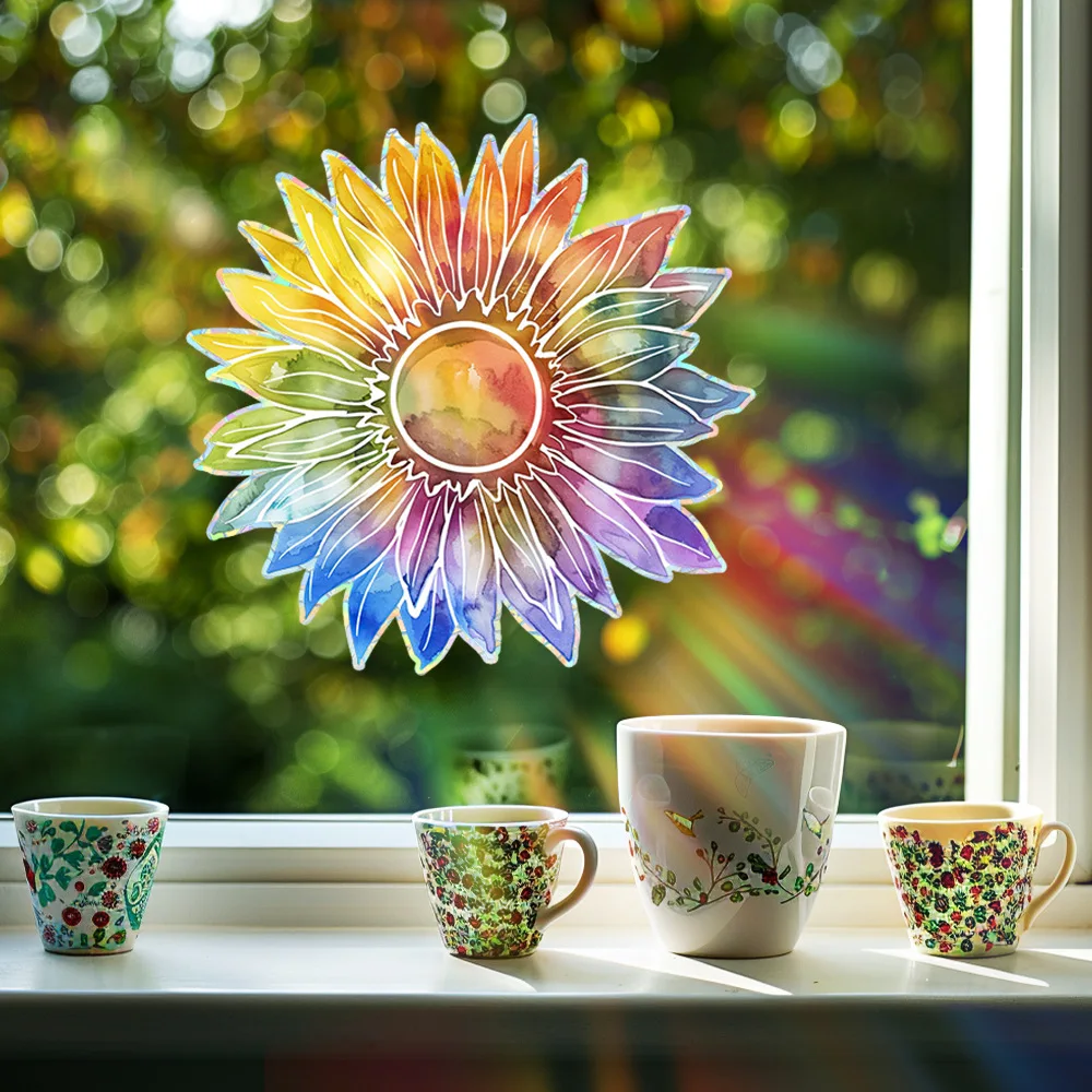 Sunflower Window Stickers Anti-Collision Window Decal For Birds Non-Adhesive Static Clings For Living Room Walls