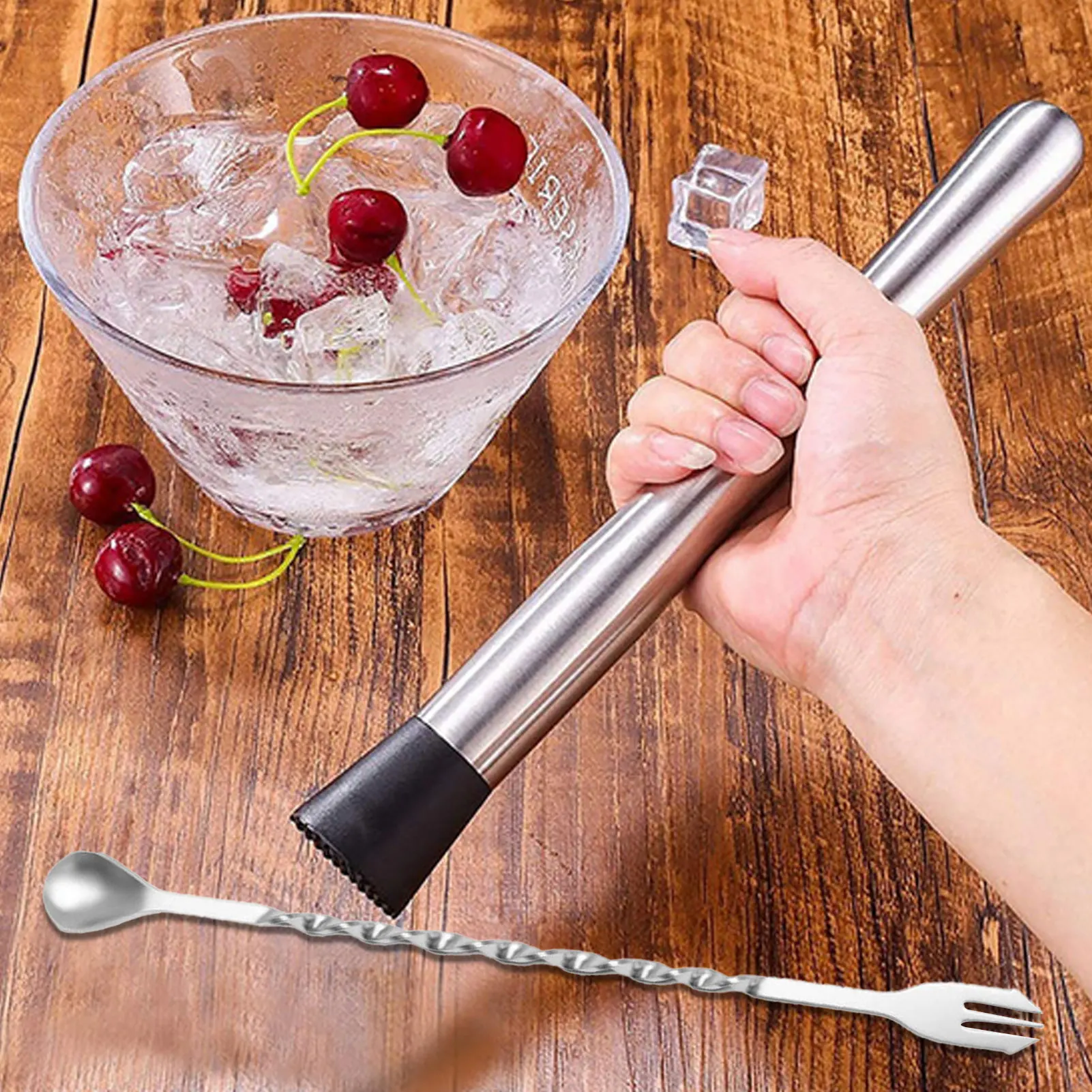 3pcs Stainless Steel Cocktail Muddler And Mixing Spoon Home Bar Tool Set Create Delicious Mojitos Fruit Based Drinks Bar Tool