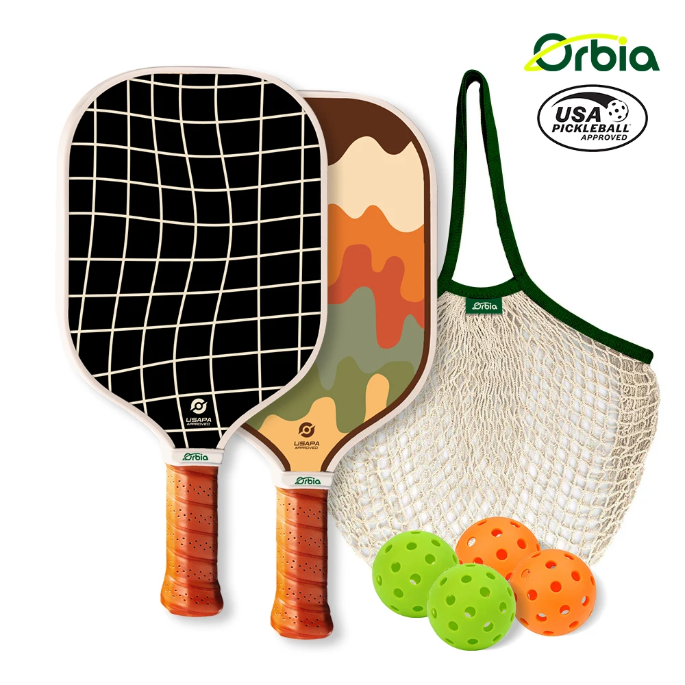 Orbia Sports USAPA Compliant Pickleball Paddle Sets 4 Balls 2 Paddles Glass Fiber Honeycomb Core With Net Bag Gift Kit