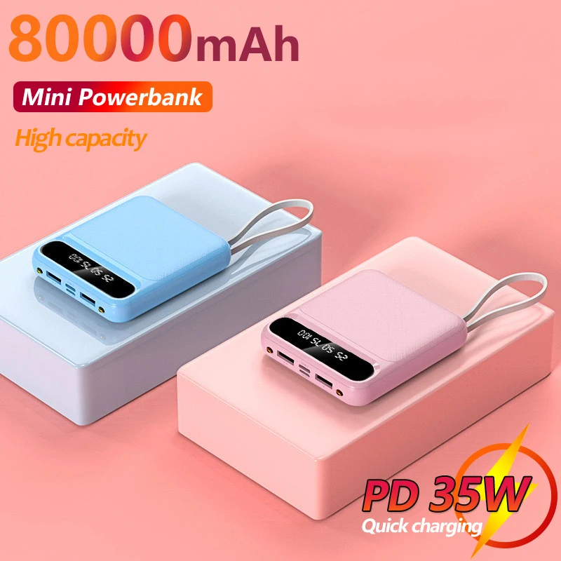 2022 80000mah Mini Power Bank Fast Charging Charger Builtin Charging