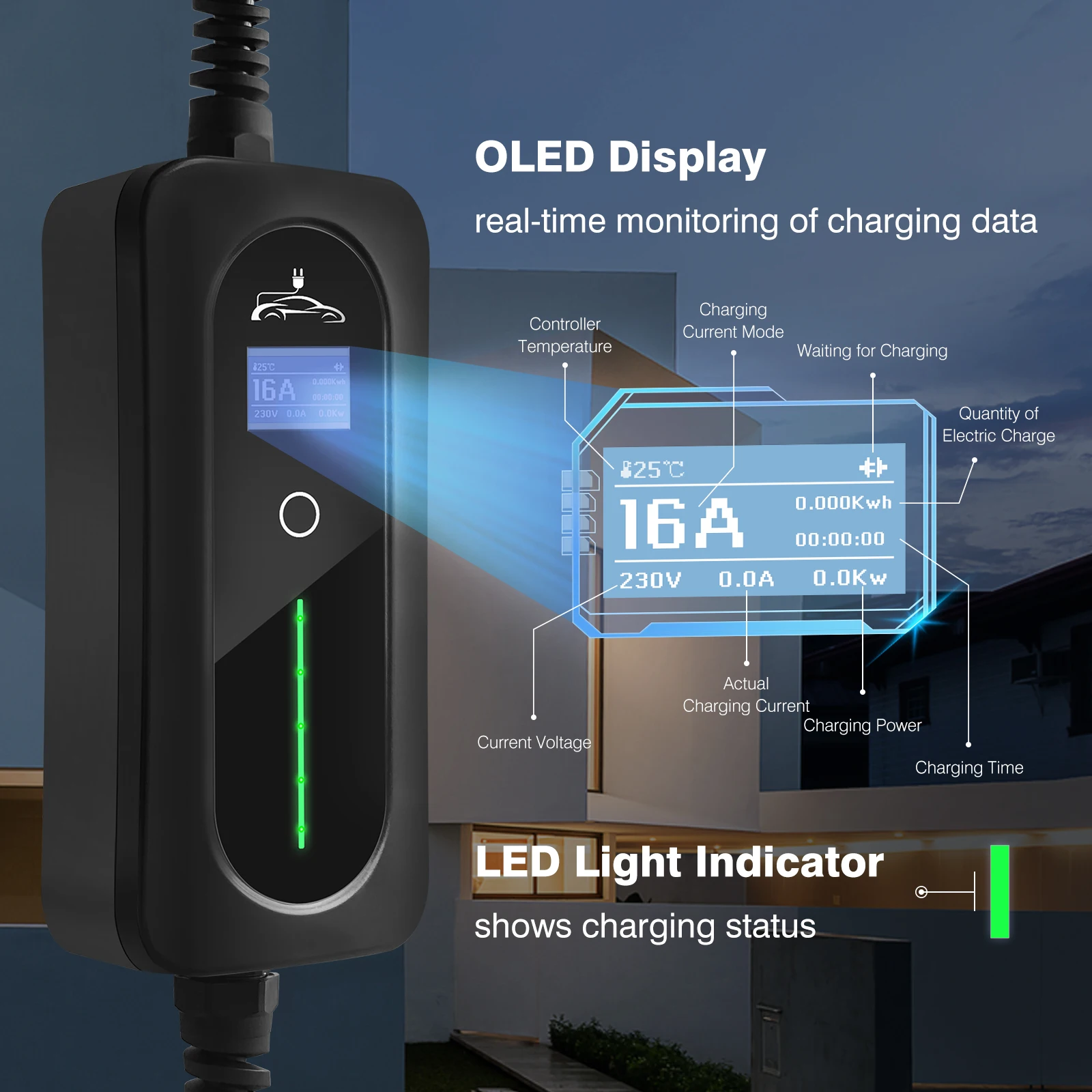 EV Car Charger Type 1 Portable EV Charging Box Cable Switchable 10/16A Schuko Plug 2.2/3.6KW
