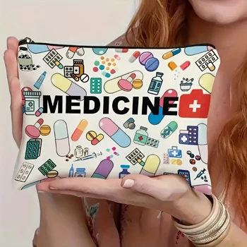Borsa da viaggio per cosmetici a tema medicinale: organizer per trucchi pieghevole con cerniera, regalo per professionisti sanitari, borsa per cosmetici