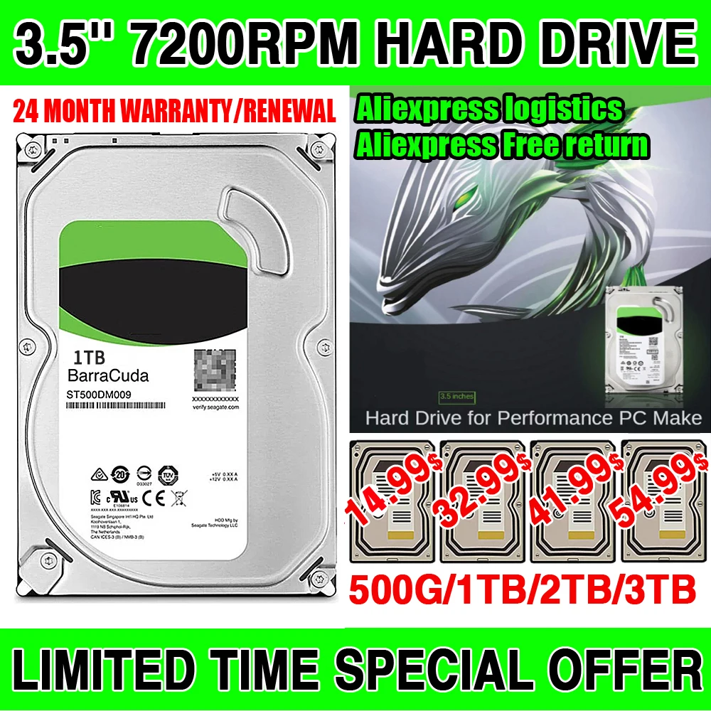 500GB 1000G 3.5''Inch 1T 2T 3T 4T Internal Mechanical Hdd Hard Disk Drive SATA3 64M 6Gb 7200RPM Monitor CCTV DVR NVR PC Computer
