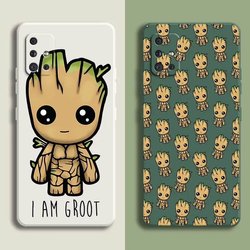 Bonita funda de silicona líquida Marvel Baby Groot para Samsung Galaxy, M14, M54, M33, M53, M23, M13, M12, M52, 5G, A21S, A20E, A31, A40, A41, A03 Core