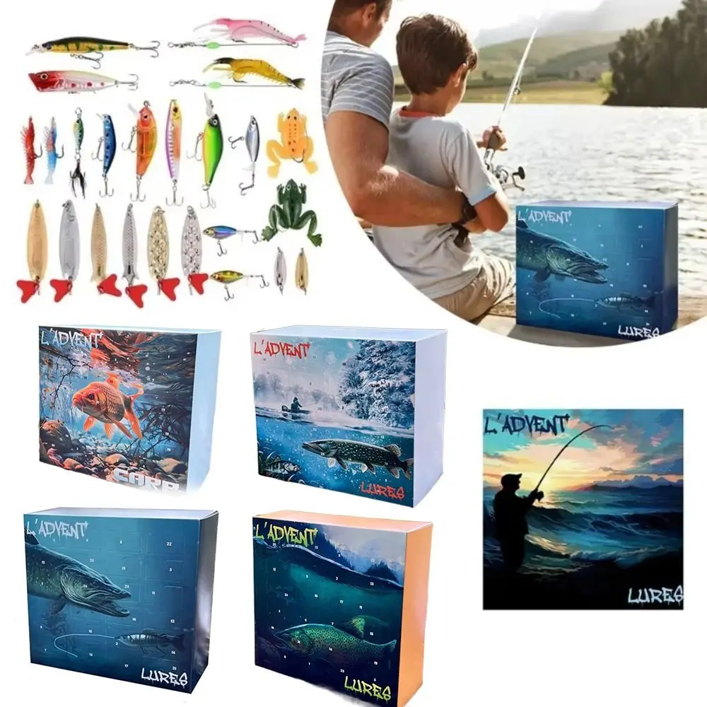 Practical Tackle Fishing Advent Calendar Realistic 24 Days Countdown Fishing Lure Calendar Fishing Gear Fishing Tackle Set Men