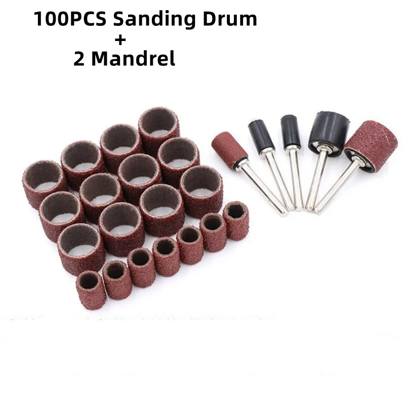 

102pcs/set 80 150 120 180 240 320 400 600 Grit Drum Sanding Kit 2.35/3.17mm Sand Mandrels Fit for Dremel Nail Drill Rotary Tools