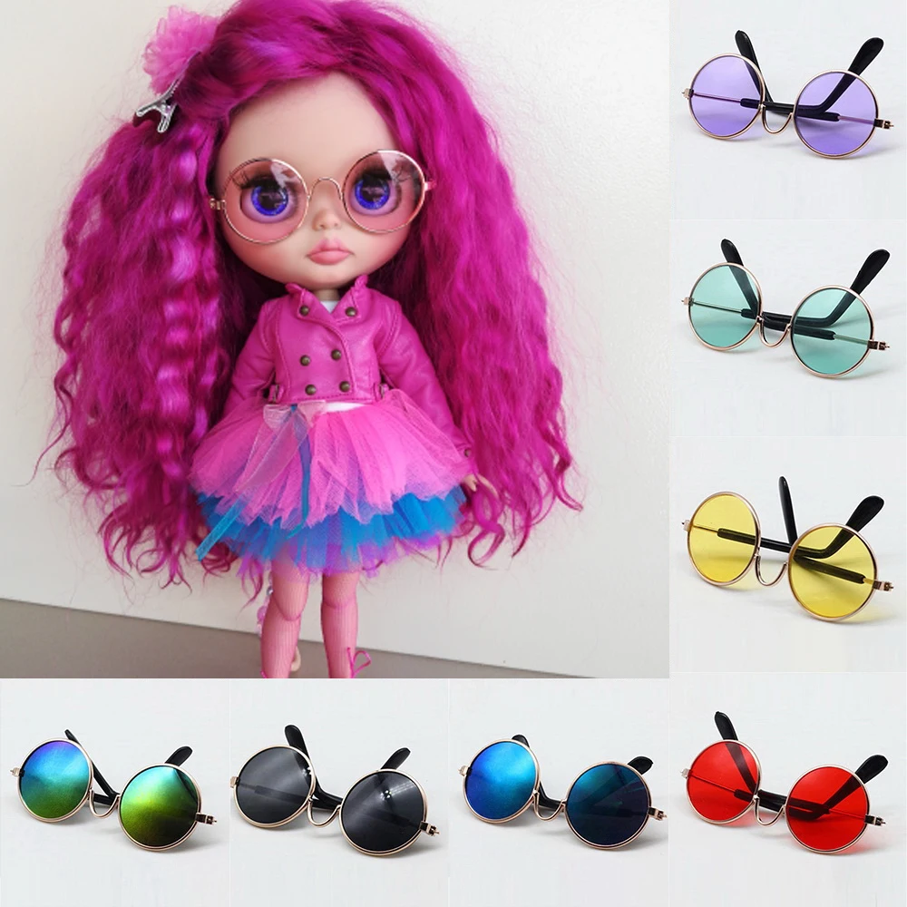 Doll Cool Round Eyeglasses Colorful Sunglasses for Blyth&EXO Doll 1Set Pet Glasses Fit 18 inch Dolls Toys Accessories fashion assembleable 2 5 layers options wooden sunglasses stand glasses display jewelry holder bracelet watches show product