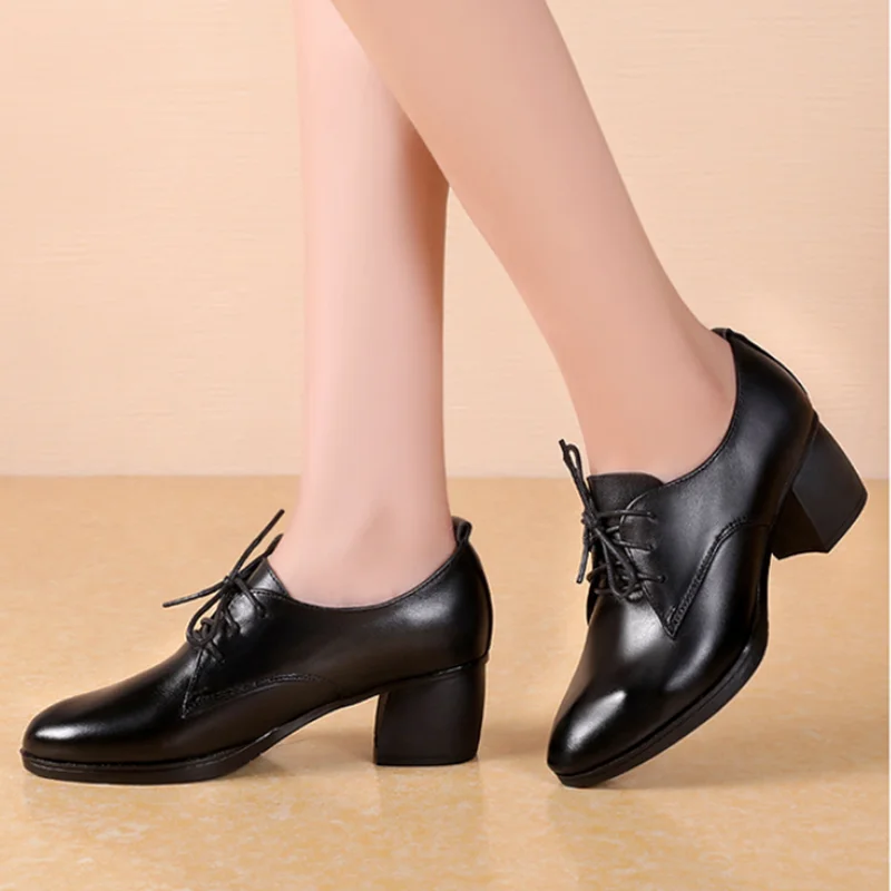 DIMANYU Women Dress Shoes 2024 New Genuine Leather Classic Work Shoes Ladies Fashion  Lace Up High Heel Shoes Women