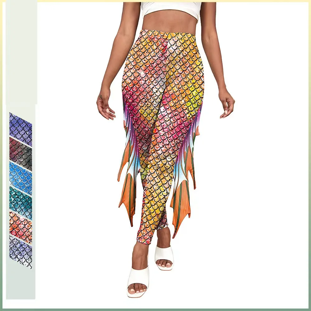 

Women Party Series Mermaid Legging 3D Fish Scale Weaving Printing Style High Waist Slim Pants Female Sexy Fitness Sport Dancing
