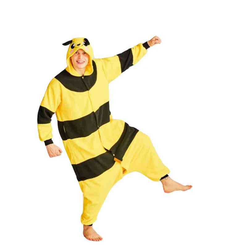 Unisex Animal Pajamas Bee Kigurumi Jumpsuit Men's Fleece Jumpsuit Cartoon Winter Christmas Cosplay Costume Home Party Jumpsuit