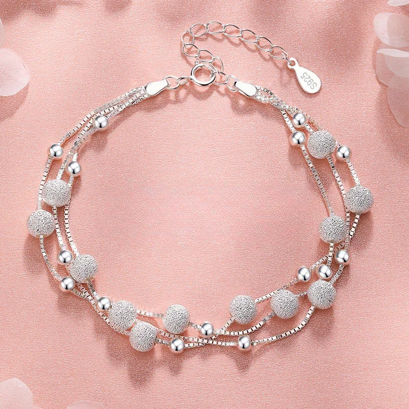 925 Sterling Silver Lucky Bead Bracelets Woman Vintage Luxury
