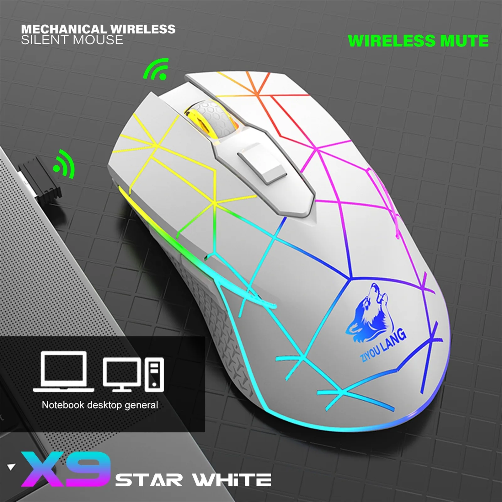 X9 Wireless RGB Luminous Mouse Rechargeable Silent Mechanical Mice 2400 DPI Adjustable Gaming Mouse Mice for PC Laptop Games best pc gaming mouse