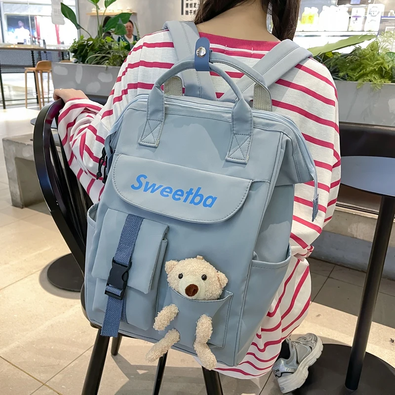 Trendy Girl Travel Nylon Backpack Lady Kawaii College Backpack Fashion Female Laptop Student Bag Cute Book Women School Bags New